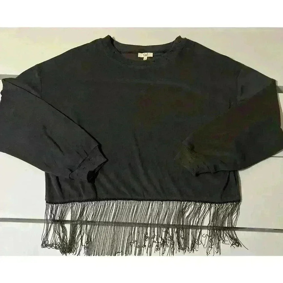 Women’s Easel LA Boho Fringe Sweater Gray Size Medium Oversized Distressed - Picture 1 of 10